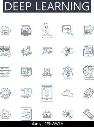 Deep learning line icons collection. Artificial intelligence, Machine learning, Data science, Computer vision, Natural language processing, Cognitive Stock Vector