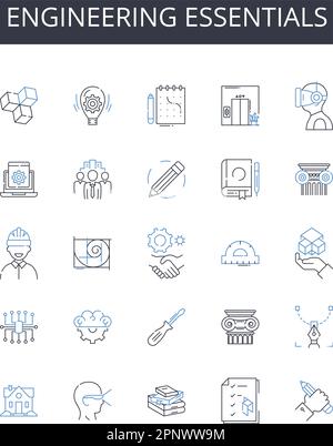 Engineering essentials line icons collection. Business Basics, Computer Concepts, Marketing Essentials, Technical Terms, Communication Concepts Stock Vector