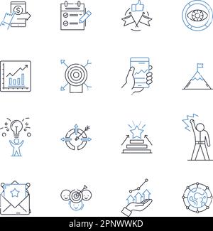 Job targets line icons collection. Managerial, Analytical, Creative, Collaborative, Strategic, Independent, Technical vector and linear illustration Stock Vector