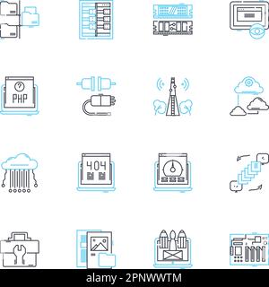 Digital intelligence linear icons set. Analytics, Algorithms, Automation, Big data, Blockchain, Code, Cognitive line vector and concept signs Stock Vector