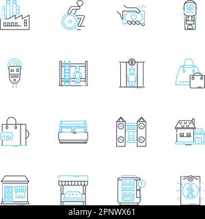 Advanced urbanity linear icons set. Modernity, Progression, Sophistication, Innovation, Futuristic, Metropolitan, Cityscape line vector and concept Stock Vector