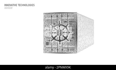 Wheel helm on container computer developer app concept. Business digital open source program. Data coding steering 3D low polygonal vector line Stock Vector