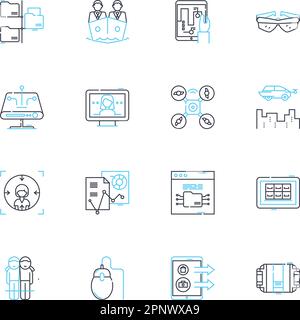 Advertising tactics linear icons set. Persuasion, Attraction, Attention, Influence, Promotion, Marketing, Branding line vector and concept signs Stock Vector