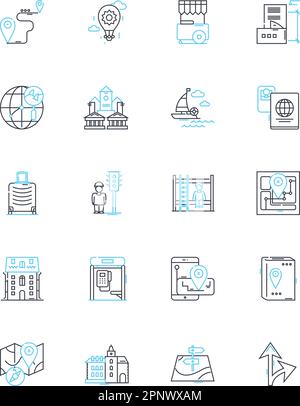 District chart linear icons set. Analysis, Visualization, Comparison, Evaluation, Metrics, Display, Metrics line vector and concept signs. Statistics Stock Vector