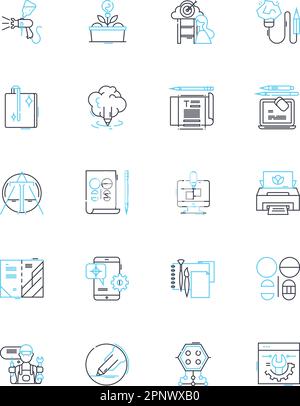 Advertisement trade linear icons set. Promotion, Marketing, Branding, Sales, Publicity, Endorsement, Advertising line vector and concept signs Stock Vector