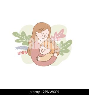 Family stock vector illustration.Happy Mother's Day. Mothers day card design with mother holding her child.Print. Stock Vector
