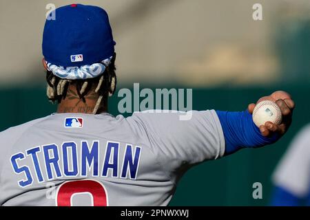 Chicago Cubs pitcher Marcus Stroman (0) pitches against the San Francisco  Giants during a MLB spring training baseball game, Saturday, Mar 19, 2022,  in Scottsdale, Ariz. (Chris Bernacchi/Image of Sport/Sipa USA Stock