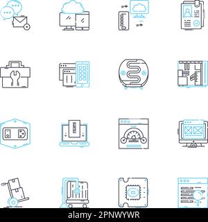 Data intelligence linear icons set. Analytics, Insights, Predictions, Trends, Visualization, Algorithms, Machine learning line vector and concept Stock Vector