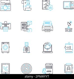 Cyber workstations linear icons set. Technology, Digital, Security, Workstation, Productivity, Efficiency, Innovation line vector and concept signs Stock Vector