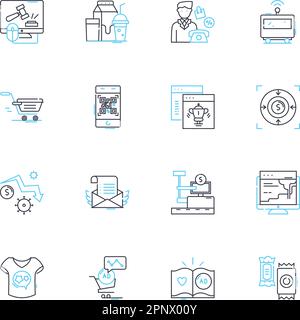 Human resources linear icons set. Recruitment, Training, Development, Retention, Performance, Motivation, Payroll line vector and concept signs Stock Vector