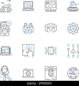 Artificial intelligence line icons collection. Automation, Robotics, Machine Learning, Neural Nerks, Deep Learning, Natural Language Processing Stock Vector