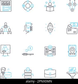 Product development linear icons set. Innovation, Prototype, Ideation, Research, Design, Testing, Iteration line vector and concept signs Stock Vector