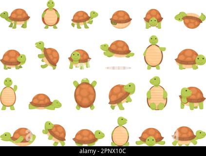 Turtle pet icons set cartoon vector. Reptile shell. Animal wild Stock Vector