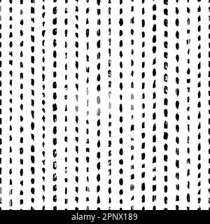 Dash seamless pattern. Vertical crayon line. Repeating hand draw gouache brush strokes. Repeated geometry charcoal dashed stripe. Sketch bold shape Stock Vector