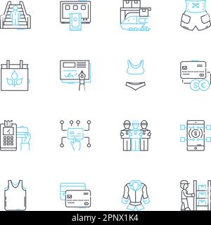 Style purchases linear icons set. Fashion, Attire, Trendy, Statement, Chic, Futuristic, Classic line vector and concept signs. Dapper,Designer,Elegant Stock Vector