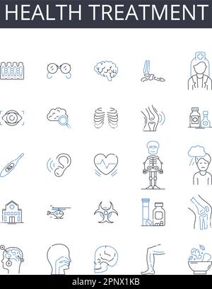 Health treatment line icons collection. Online, In-person, Teleconference, Video, Ph, Webinar, Workshop vector and linear illustration. Seminar,Group Stock Vector