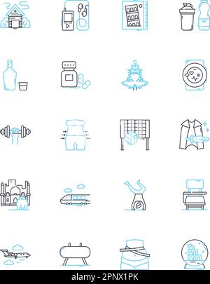 Nature excursions linear icons set. Hiking, Wildlife, Camping, Waterfalls, Forest, Mountains, Seaside line vector and concept signs. Birdwatching Stock Vector