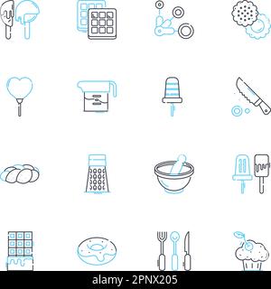 Candy store linear icons set. Sweet, Confectiry, Sugar, Treat, Snacks, Gummy, Chocolate line vector and concept signs. Fruity,Flavorful,Candy outline Stock Vector
