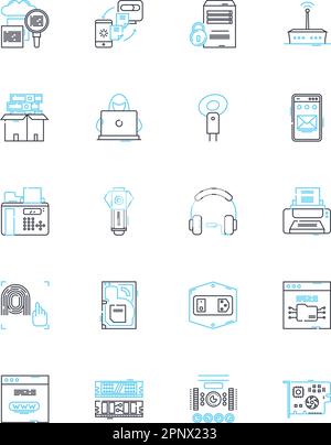 Contraption linear icons set. Machine, Rube Goldberg, Gadget, Device ...