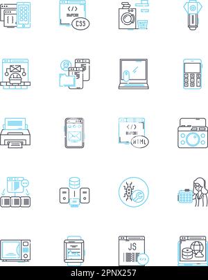 Contraption linear icons set. Machine, Rube Goldberg, Gadget, Device ...