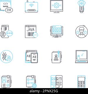 Tool linear icons set. Hammer, Screwdriver, Wrench, Pliers, Saw, Drill, Chisel line vector and concept signs. Level,Tape measure,Socket outline Stock Vector