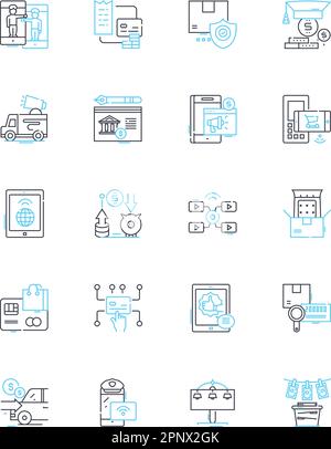 Business intelligence linear icons set. Analytics, Dashboards, Data, Insights, Metrics, Visualization, Reporting line vector and concept signs Stock Vector
