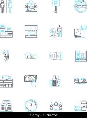 Modern culture linear icons set. Technology, Diversity, Social media, Individualism, Globalization, Consumerism, Innovation line vector and concept Stock Vector