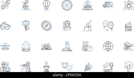 Family getaway line icons collection. Reunion, Bonding, Quality time, Adventure, Relaxation, Memories, Vacation vector and linear illustration. Escape Stock Vector