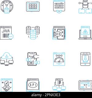 Technology innovation linear icons set. Disruptive, Futuristic, Advancement, Emerging, Breakthrough, Digitalization, Transformation line vector and Stock Vector