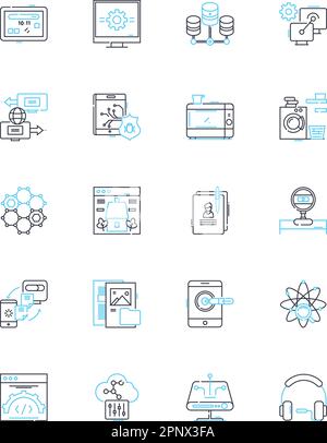 Tool linear icons set. Hammer, Screwdriver, Wrench, Pliers, Saw, Drill, Level line vector and concept signs. Spade,Crowbar,Chisel outline Stock Vector