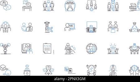 Skill development line icons collection. Learning, Self-improvement, Proficiency, Mastery, Tutoring, Practice, Expertise vector and linear Stock Vector