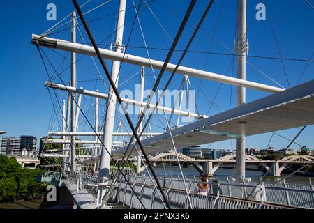 The Kurilpa Bridge is a 470 metres pedestrian and bicycle bridge over the Brisbane River opened in October 2009. It is the worlds largest hybrid tense Stock Photo