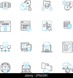 Mobile computing linear icons set. Smartph, Tablet, Laptop, Wireless, Bluetooth, Wi-Fi, G line vector and concept signs. GPS,Mobile,Portable outline Stock Vector