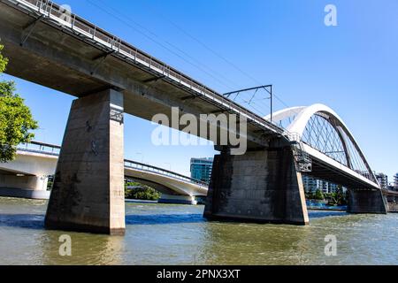 The Merivale Bridge is a double track railway bridge over the Brisbane River opened in November 1978. Stock Photo