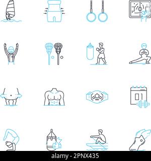 Powerlifting linear icons set. Strength, Barbell, Squat, Bench ...