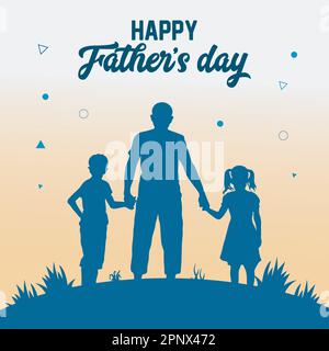 Happy father's day with dad and children silhouette, Father's day background, Happy father's day calligraphy banner design Stock Vector