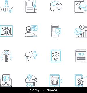 Big data linear icons set. Analytics, Insights, Hadoop, Algorithms, Visualization, Processing, Mining line vector and concept signs. Integration Stock Vector