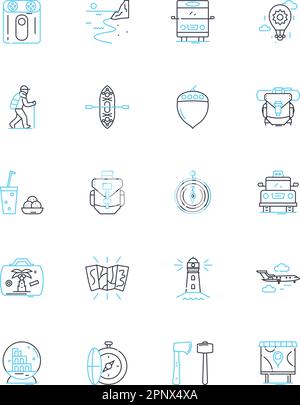 Sauntering linear icons set. Stroll, Amble, Wander, Promenade, Meander ...