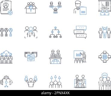 Vendor presentation line icons collection. Demo, Introduction, Pitch, Overview, Showcase, Parade, Exhibit vector and linear illustration. Display Stock Vector
