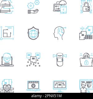Classified facts linear icons set. Confidentiality, Secrecy, Clandestine, Espionage, Covert, Infiltration, Discretion line vector and concept signs Stock Vector