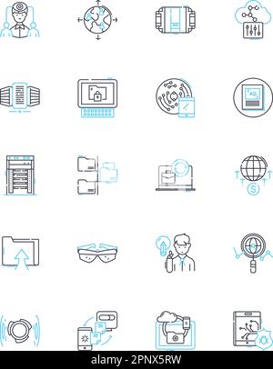 Virtual finance linear icons set. Cryptocurrency, Fintech, Digital, Blockchain, Online, Mobile, Automation line vector and concept signs. Artificial Stock Vector