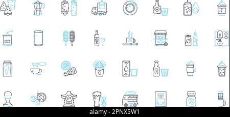 Grub linear icons set. Food, Nutrition, Meal, Edible, Cuisine, Eat, Breakfast line vector and concept signs. Brunch,Snack,Lunch outline illustrations Stock Vector