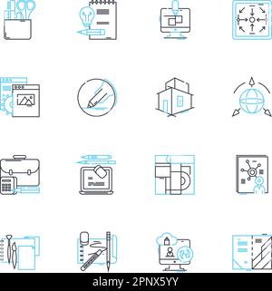Artistic commerce linear icons set. Creativity, Commerce, Artistry, Innovation, Expression, Marketing, Aesthetics line vector and concept signs Stock Vector
