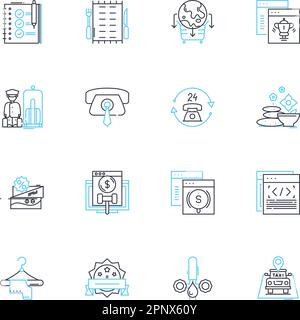 Guest relations linear icons set. Interaction, Experience, Engagement, Hospitality, Feedback, Communication, Welcoming line vector and concept signs Stock Vector