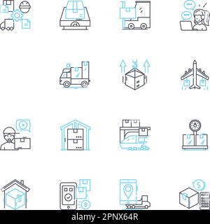 Distribution center linear icons set. Storage, Shipping, Logistics, Inventory, Warehouse, Receiving, Fulfillment line vector and concept signs Stock Vector