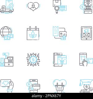 Business intelligence linear icons set. Analytics, Dashboards, Data, Insights, Metrics, Visualization, Reporting line vector and concept signs Stock Vector