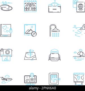 Trade commerce linear icons set. Export, Import, Barter, Deal, Goods, Services, Exchange line vector and concept signs. Negotiation,Market,Consumer Stock Vector