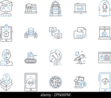 Virtual security line icons collection. Encryption, Firewall, Passwords, Cyberattack, Malware, Authentication, Cybercrime vector and linear Stock Vector