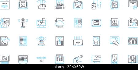 Digital intelligence linear icons set. Analytics, Algorithms, Automation, Big data, Blockchain, Code, Cognitive line vector and concept signs Stock Vector