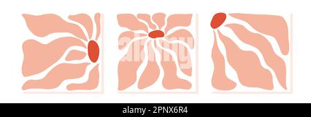 Hand drawn organic cut out flowers in modern style abstract square posters. Wall posters by henri matisse style Stock Vector